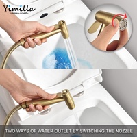 Nouvelle conception de douchette à deux voies avec robinet mélangeur, finition or brossé, eau froide et chaude, bidet shattaf avec inverseur et accessoires