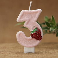 Bougie créative numéro d'anniversaire 0 à 9 plusieurs couleurs bougie de décoration de gâteau d'anniversaire à la fraise