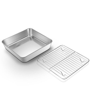 Bandeja Cuadrada <span class=keywords><strong>de</strong></span> Acero Inoxidable 430/304 con Acabado Pulido y Fondo Plano Profundo para Hornear Tiramisú, Apta para <span class=keywords><strong>Lavavajillas</strong></span> - Product Image 4