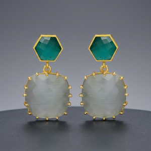 Pendientes de Gota Étnicos de Calcedonia Blanca y Amatista Verde, Chapados en Oro, Aleación de Metal Precioso, para Regalo de Boda o Fiesta - Product Image 2
