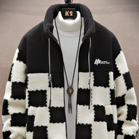 Veste polaire à carreaux confortable pour homme - Manteau d'hiver chaud avec doublure polaire épaisse, design à carreaux noir et blanc
