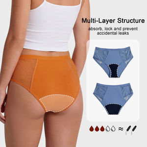 Culottes menstruelles OEM personnalisées pour femmes, taille haute, en dentelle, respirantes, anti-fuites, en coton de bambou naturel, pour femmes et jeunes filles - Product Image 2