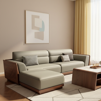 Nouvel ensemble de canapés en bois massif de style chinois : canapé d'angle 4 places avec chaise longue pour le salon, design minimaliste en bois de noyer