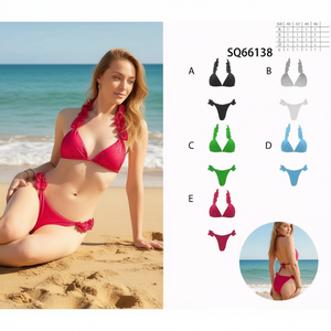 Set bikini taglie forti con top con volant e laccetti laterali, costume da bagno SQ66138 Taglia 40 42 44 46 - Product Image 3