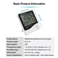 Thermomètre à horloge numérique LCD sans fil pour intérieur/extérieur Hygromètre Testeur de température et d'humidité en plastique avec affichage pour usage domestique