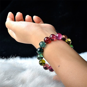 กำไลข้อมือทัวร์มาลีนแร่เก่าคุณภาพสูงจากบราซิล สีรุ้ง กำไลข้อมือสำหรับผู้หญิงที่สง่างาม - Product Image 5