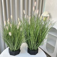 Plante artificielle de gazon de renard vert citron, fausse herbe de roseau en pot noir pour la décoration de salon nordique, étagère ou table