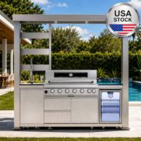 Offre Spéciale : Cuisine BBQ Extérieure 6 Brûleurs en Acier Inoxydable avec Évier et Réfrigérateur, en Stock Entrepôt USA, Livraison Rapide, Faible MOQ, avec Abri