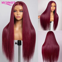Perruque en cheveux humains vietnamiens bruts, couleur bordeaux 99J, avec dentelle frontale HD 13x6, pré-épilée, pour femmes noires, vente en gros