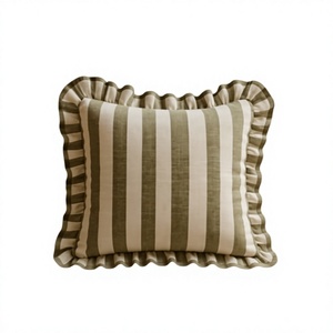 <b>INDIAN</b> TEXTILES H/L Striped Linen Cotton <b>Throw</b> Pillow Square Ruffle Edge Washable Decorative Cushion Cover - Product Image 1