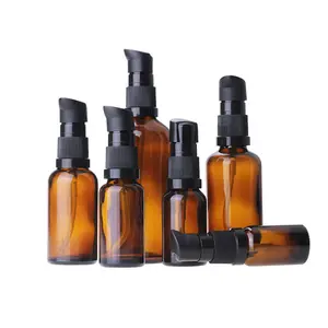 Flacon rond en verre ambre avec pompe de traitement de crème, pour sérum cosmétique, Lotion, 10 pièces, 15ml, 20 ml, 30ml, 50ml, 60 ml