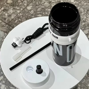 1000ml <b>Plastic</b> Water Cup High Temperature Resistant Tea Cup with Straw and Rope Portable Large Capacity Coffee Cup for Women - Product Image 3