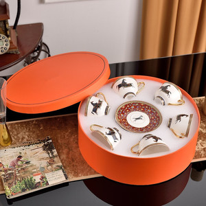 Service à thé européen pour la maison, salon, théière en céramique, bouilloire, cadeau de mariage, de pendaison de crémaillère, en porcelaine osseuse, pour 6 tasses et 6 soucoupes - Product Image 2