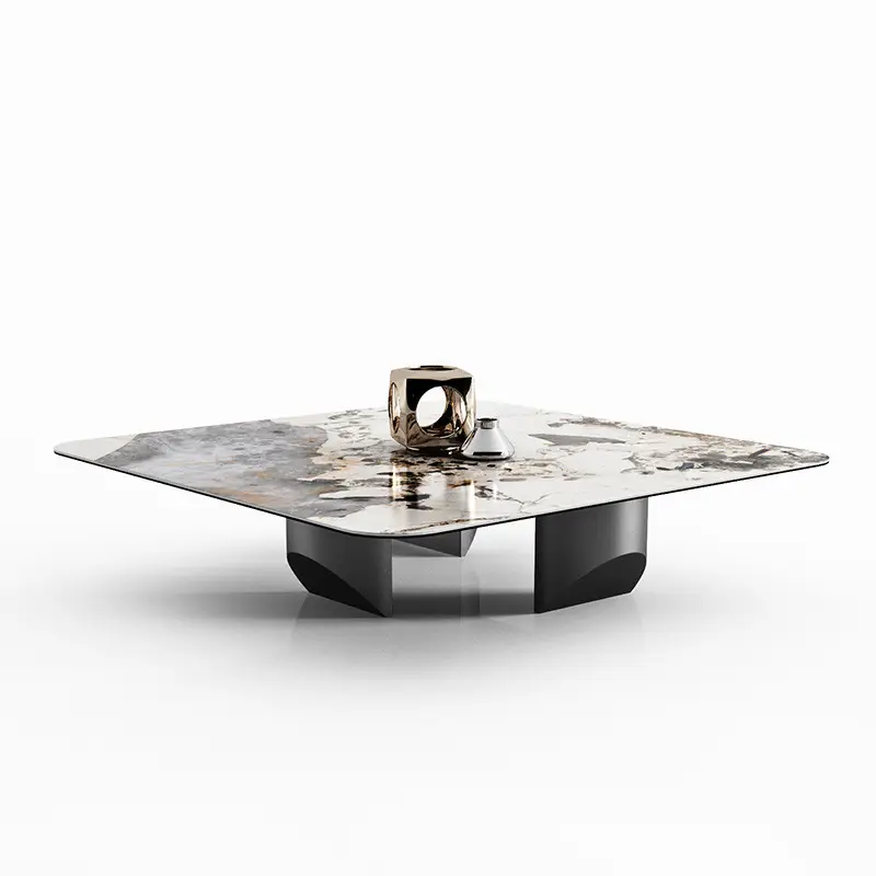 DAMOO โต๊ะกลางน้ำชาสเตนเลสสตีลสี่เหลี่ยมโลหะ,โต๊ะกาแฟหินอ่อนทำจากโลหะหรูหราสำหรับตกแต่งห้องรับแขก