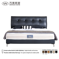Lit en fer moderne et abordable, recouvert de cuir noir, avec rangement, taille King/Queen, structure en bois assemblée pour chambre à coucher V427