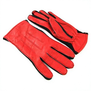 Gants de poignet en cuir rouge, style uni, doublure respirante en polyester pour usage quotidien en extérieur, printemps automne - Product Image 4