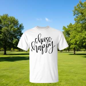 T-shirt inspirant avec citation Happy Quote, blanc, col rond, taille adulte unisexe - Product Image 1