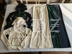 Completo Personalizzato da <span class=keywords><strong>Donna</strong></span> in Tessuto Waffle a Maniche Lunghe <span class=keywords><strong>Tuta</strong></span> Sportiva con Giacca Felpata con Cappuccio e Zip e <span class=keywords><strong>Pantaloni</strong></span> a Gamba Larga Svasati Completo Due Pezzi da Casa - Product Image 3