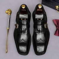 Mocassins pour hommes en cuir véritable de style britannique, à bout carré rétro, avec détails brogues, chaussures habillées pour les occasions de mariage