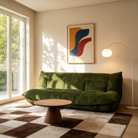 Canapé 3 places sans accoudoirs en tissu rembourré et capitonné, design minimaliste moderne, confortable et très demandé