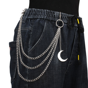 โซ่คาดเอวพร้อมจี้รูปพระจันทร์ หลายชั้น สไตล์ฮิปฮอป สตรีทแฟชั่น ทำจากโลหะผสมสังกะสี เหมาะสำหรับใส่ทุกวัน ขนาดปกติ - Product Image 1