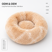Maschinenwaschbares, langes, plüschiges, rundes Donut-Hundebett, beruhigendes Katzenbett, Kuschelbett mit rutschfester Unterseite und hohen Seitenwänden für den Winter