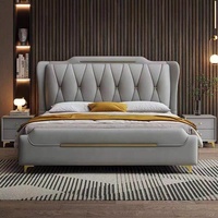 Lit intelligent capitonné en cuir PU de 180 cm, cadre en bois, luxe moderne, avec rangement, prix de gros abordable