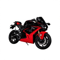 Black Red Enclosed Electric Sport Motorcycle With Full Fairing Twin Headlights and Disc Brakes