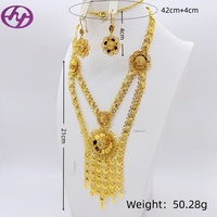 Ensemble de bijoux en laiton plaqué or 24 carats Hongyue - Collier et boucles d'oreilles florales pour femmes - Occasions de mariage à Dubaï