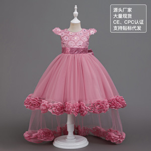 Robe de princesse pour enfants, robe de bal en Tulle rose à paillettes, robe de mariée à fleurs pour filles, 955 - Product Image 1