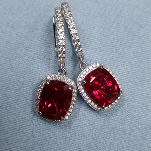 925 silver pigeon blood red ruby <b>earrings</b> pillow shaped light luxury <b>earrings</b> - Product Image 2