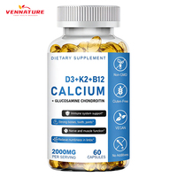 Capsules personnalisées de calcium 1000 mg, vitamine D3, K2, B12 pour femmes et hommes, 60 unités