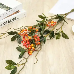 H110 Artrificial Oranje Rood Fruit Plant Nep Kersen Tak Bessen Schuim Rode Bes Bosbes Kerst Home Fakeflowers Decor