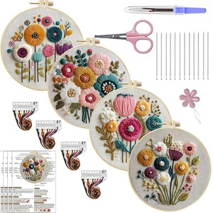 Kit de broderie au point de croix pour débutants pour la décoration de la maison, cerceaux à broder en plastique, fils de couleur, forme florale - Product Image 6
