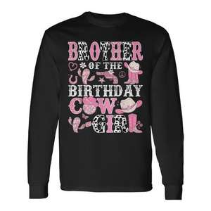 Camiseta de manga larga Brother Of The Birthday Cowgirl Rodeo, diseño rosa y negro - Product Image 1