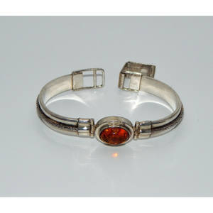 . Bracciale in argento Sterling 925 con cornice ambra e fibbia - Product Image 1