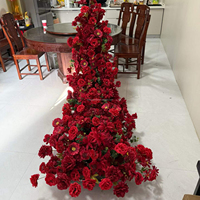 Centre de table VIP moderne et minimaliste en soie rouge bordeaux, rose et pampa, 200x40cm, fournitures de décoration de mariage, fleurs de sol pour mariage