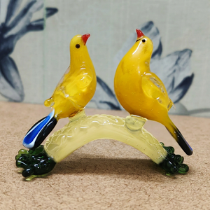 Figurines d'oiseaux rouges en verre soufflé à la main, paire sur branche, décoration artistique, sculpture animale de collection, faite à la main - Product Image 3