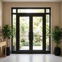 Porte en aluminium à charnières, noir mat, robuste, avec verre isolant, anti-corrosion, porte commerciale, façade extérieure de boutique