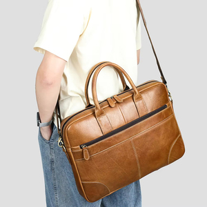Portable 15 Inch Genuine <b>Leather</b> Soft Bag <b>Laptop</b> Briefcase for Men with Cotton Lining Large Capacity for Business Travel - Product Image 2