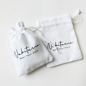 Sac à bijoux en velours doux imprimé avec logo personnalisé, pochette en coton peluche avec cordon de serrage, recyclable, nouveau design, emballage cadeau - Product Image 1