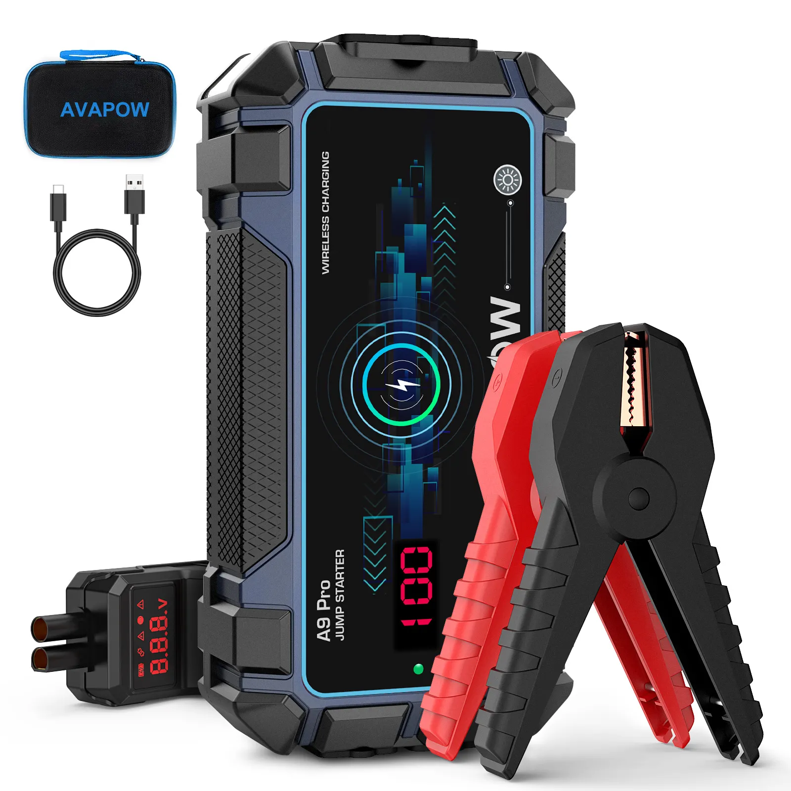 AVAPOW A9 Pro 2500A 16000mAh 3in1 IP65 Car Jump Starter Support Wireless Charging