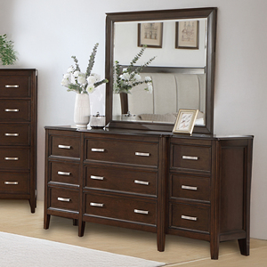 Table de chevet contemporaine en bois foncé - 3 tiroirs et poignée métallique, table de chevet de chambre à coucher, meuble de rangement moderne de style transitionnel - Product Image 4