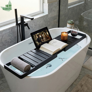 Plateau de bain extensible en bambou noir avec fentes, organiseur de bain de luxe pour spa, pour <span class=keywords><strong>le</strong></span> rangement du vin, des livres, des tablettes et des serviettes - Product Image 3