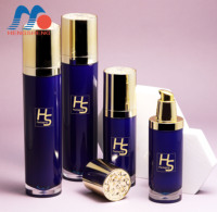 Ensemble d'emballages acryliques bleus ronds droits de 30g 50g 50ml 120ml Bouteille pompe à lotion essence avec couvercle en forme de diamant