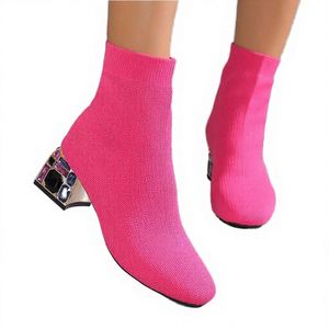 Newest Women Knee-High <b>Slip</b>-<b>On</b> Platform Autumn Winter Rain <b>Boots</b> Casual Stretch Fabric Outdoor Waterproof Windproof Rhinestone - Product Image 4