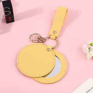 Promotion Cheap Travel Round <b>Compact</b> Pocket Mirror Pink Custom Logo Hand Portable PU Folding Cosmetic Mirror Keychain - Product Image 4