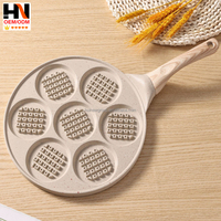 Poêle à petit-déjeuner multifonction 7-en-1 à fond plat, pour œufs, hamburgers, en aluminium, avec 7 trous, en promotion