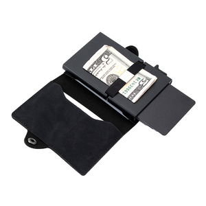 2023 Side Push Button Mens RFID Secure Anti-theft Bifold Pu Crazy Horse Leather <b>Wallet</b> Minimalist Aluminum Credit Card <b>Holder</b> - Product Image 4