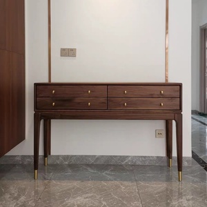 Mesa <span class=keywords><strong>Consola</strong></span> Moderna de Lujo en Madera Sólida de Nogal Negro y Roble Rojo con Cuatro Cajones para Sala de Estar, Dormitorio o Pasillo - Product Image 3